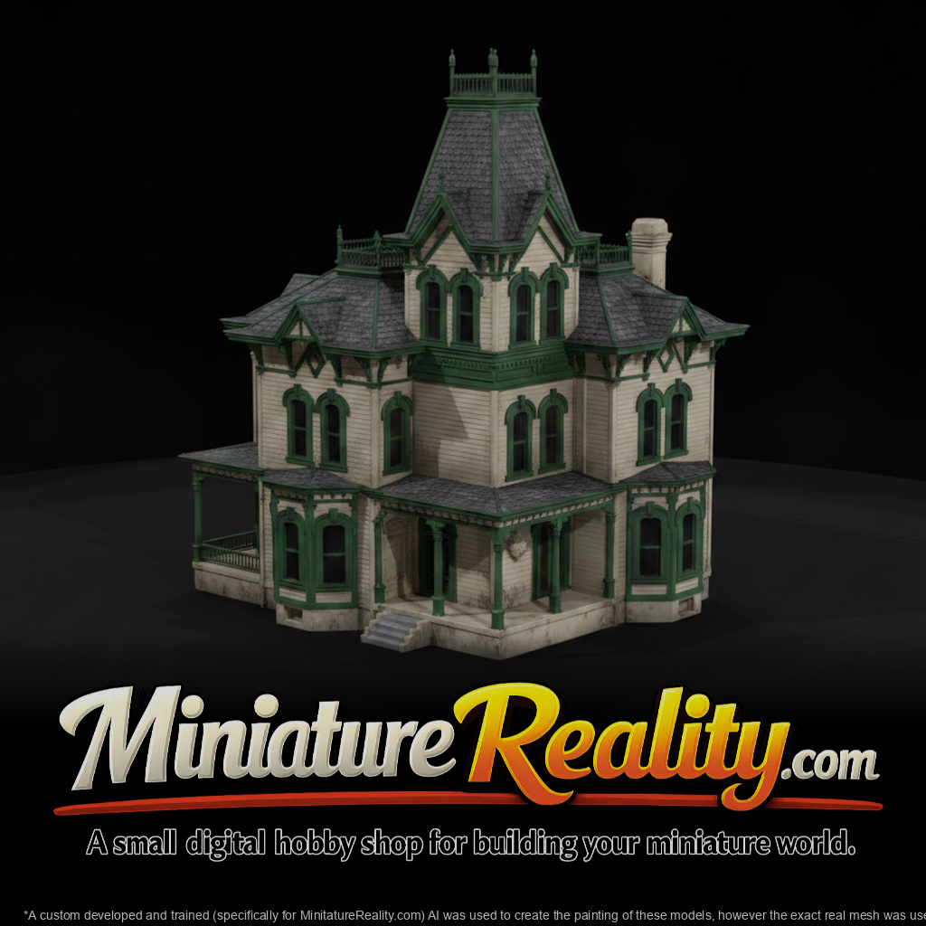 Old White Victorian House miniature, three-quarter view
