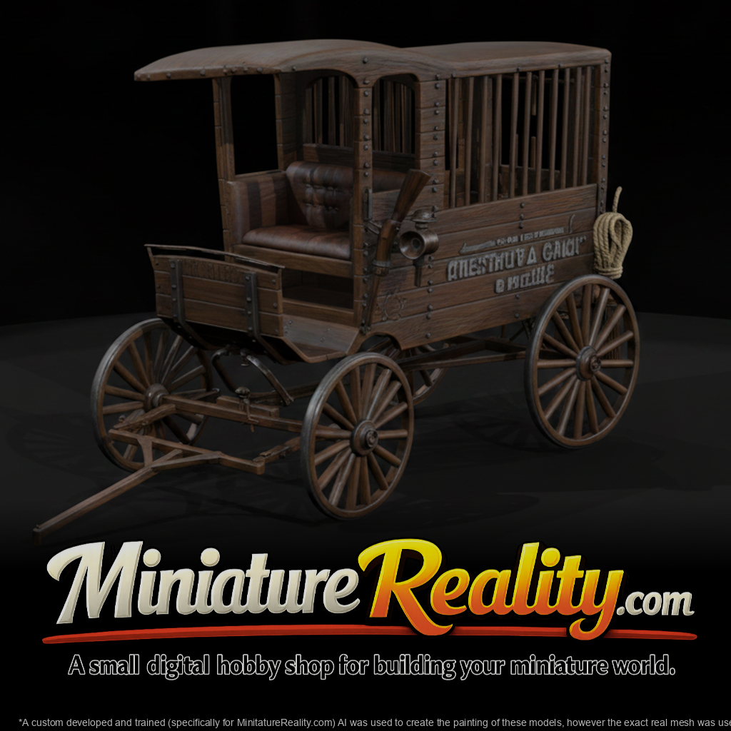 Old Wooden Jail Wagon miniature, three-quarter view