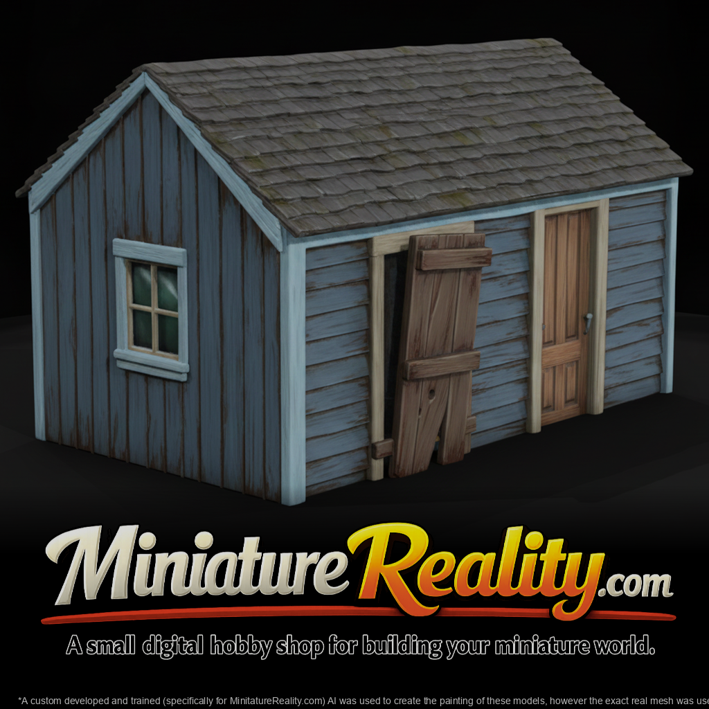 Old Wooden Shack miniature, three-quarter view