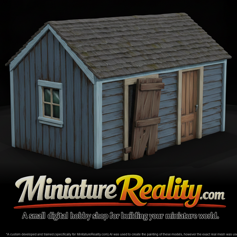 Old Wooden Shack miniature, three-quarter view