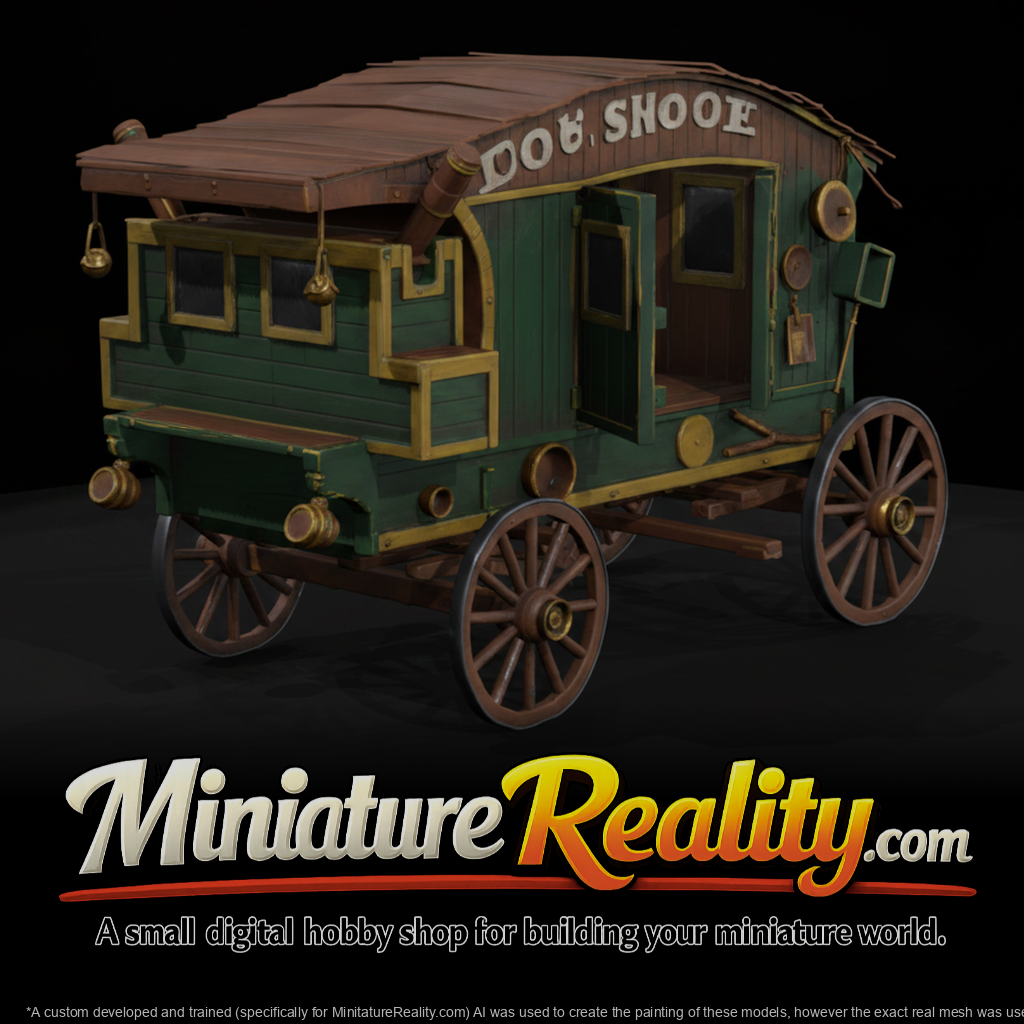 Old Wooden Show Wagon miniature, three-quarter view
