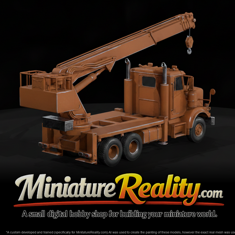 Orange Boom Lift Truck miniature, three-quarter view