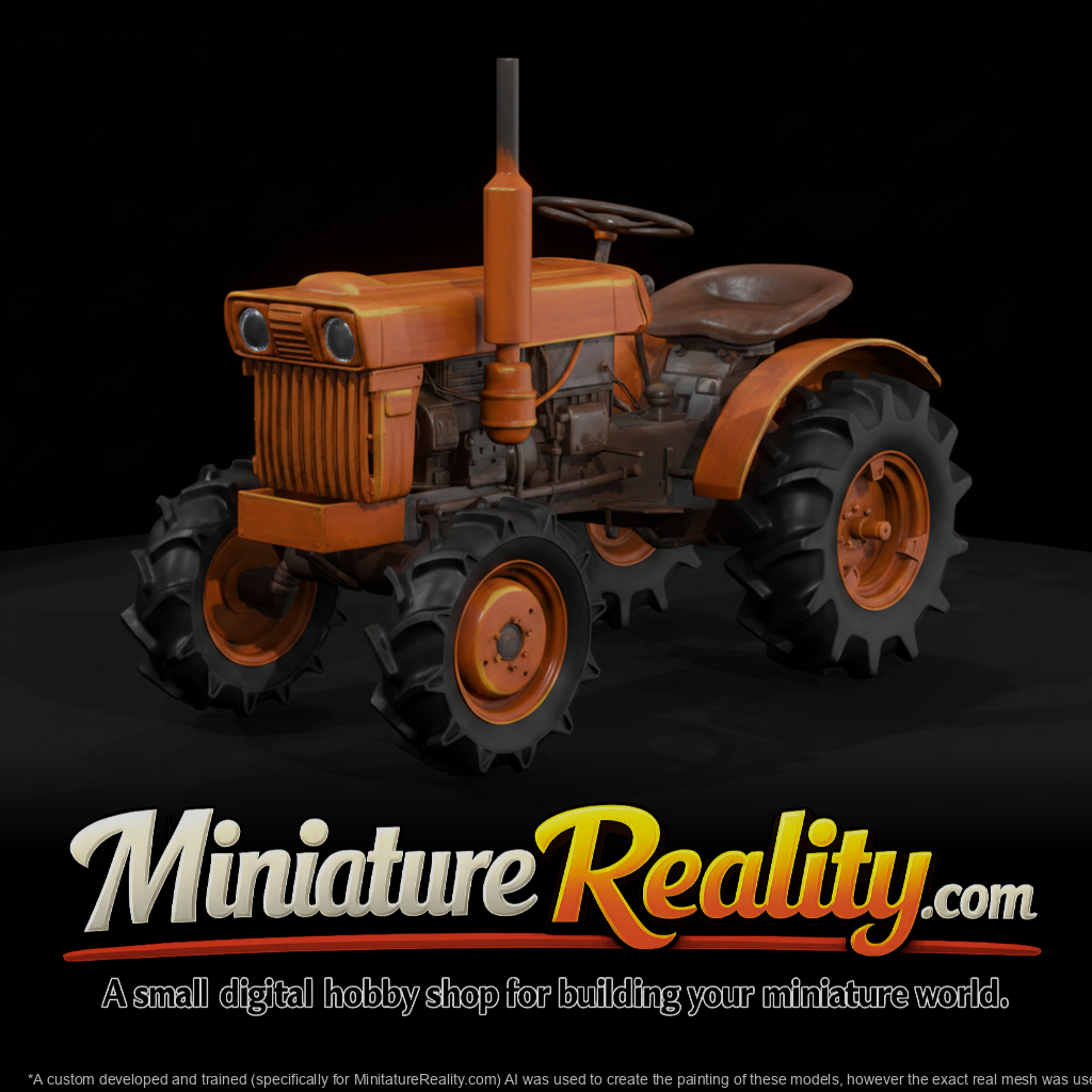 Orange Compact Tractor miniature, three-quarter view