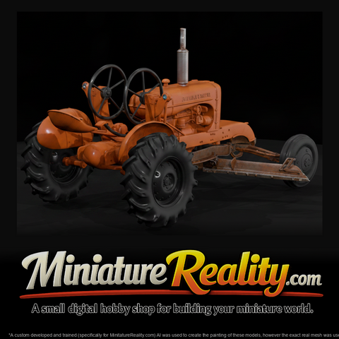 Vintage Tractor Road Grader miniature, three-quarter view