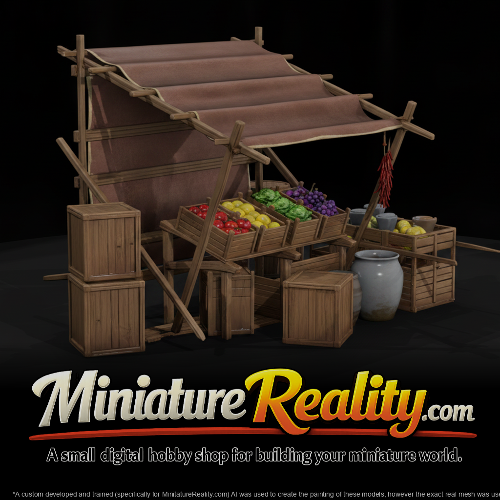 Produce Market Stall miniature, three-quarter view