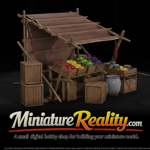Produce Market Stall miniature, three-quarter view
