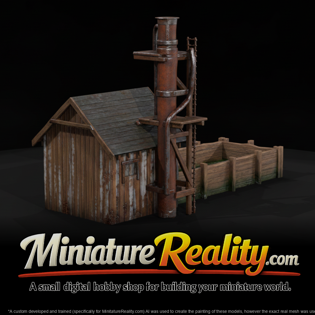 Railroad Water Station miniature, three-quarter view