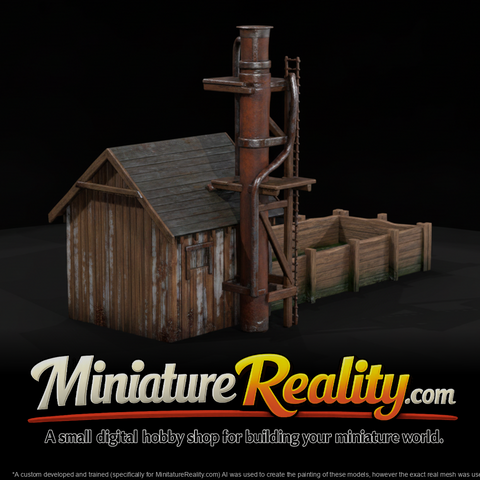 Railroad Water Station miniature, three-quarter view