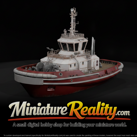 Red and White Tugboat miniature, three-quarter view
