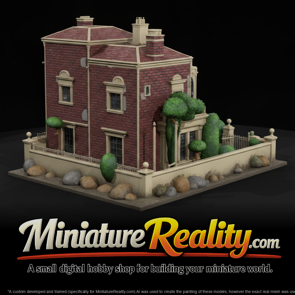 Red Brick House miniature, three-quarter view