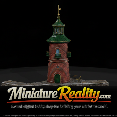 Red Brick Lighthouse miniature, three-quarter view