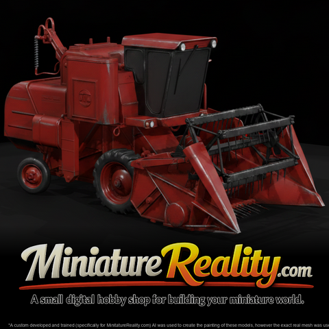 Red Combine Harvester miniature, three-quarter view