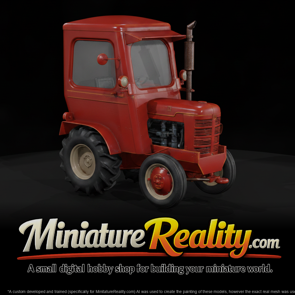 Red Farm Tractor with Cab miniature, three-quarter view