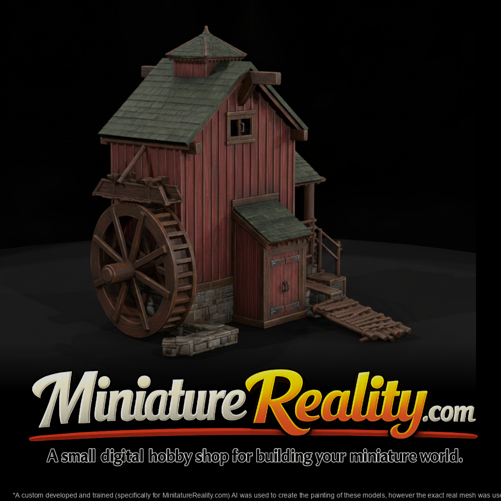 Red Mill Water Wheel miniature, three-quarter view