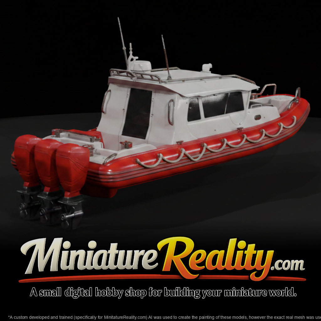 Rigid Inflatable Cabin Boat miniature, three-quarter view