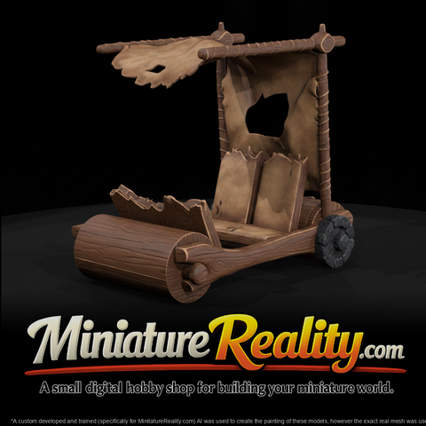 Rustic Wooden Car miniature, three-quarter view