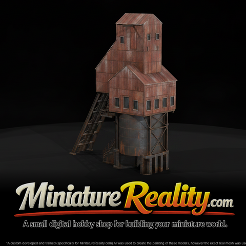 Rusty Mine Building miniature, three-quarter view