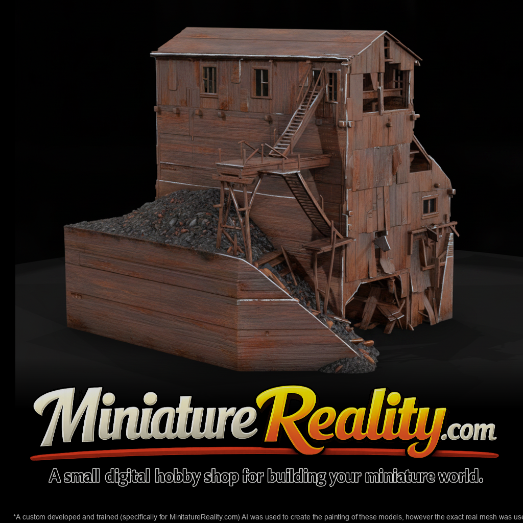 Rusty Mine Mill miniature, three-quarter view