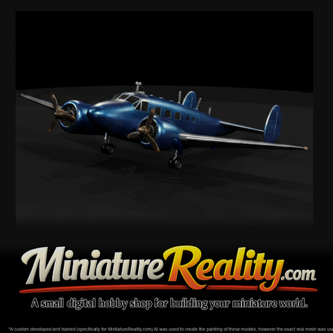 Shiny Twin Engine Airplane miniature, three-quarter view
