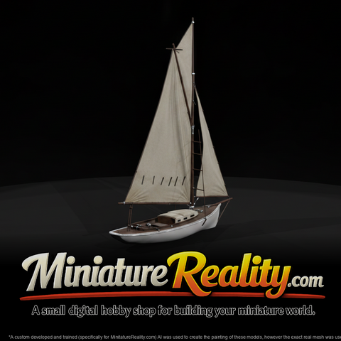 Small White Sailboat miniature, three-quarter view