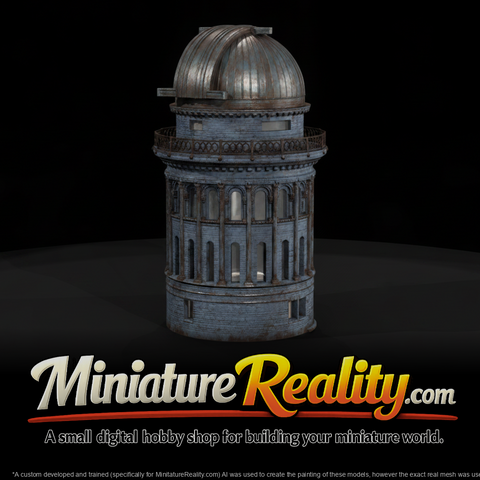 Domed Stone Observatory Tower miniature, three-quarter view