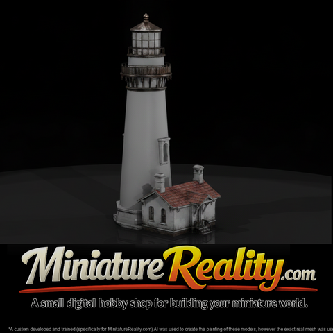 Tall White Lighthouse miniature, three-quarter view