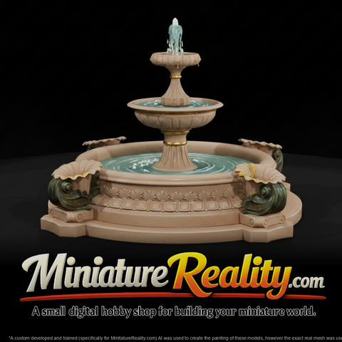 Tiered Stone Garden Fountain miniature, three-quarter view