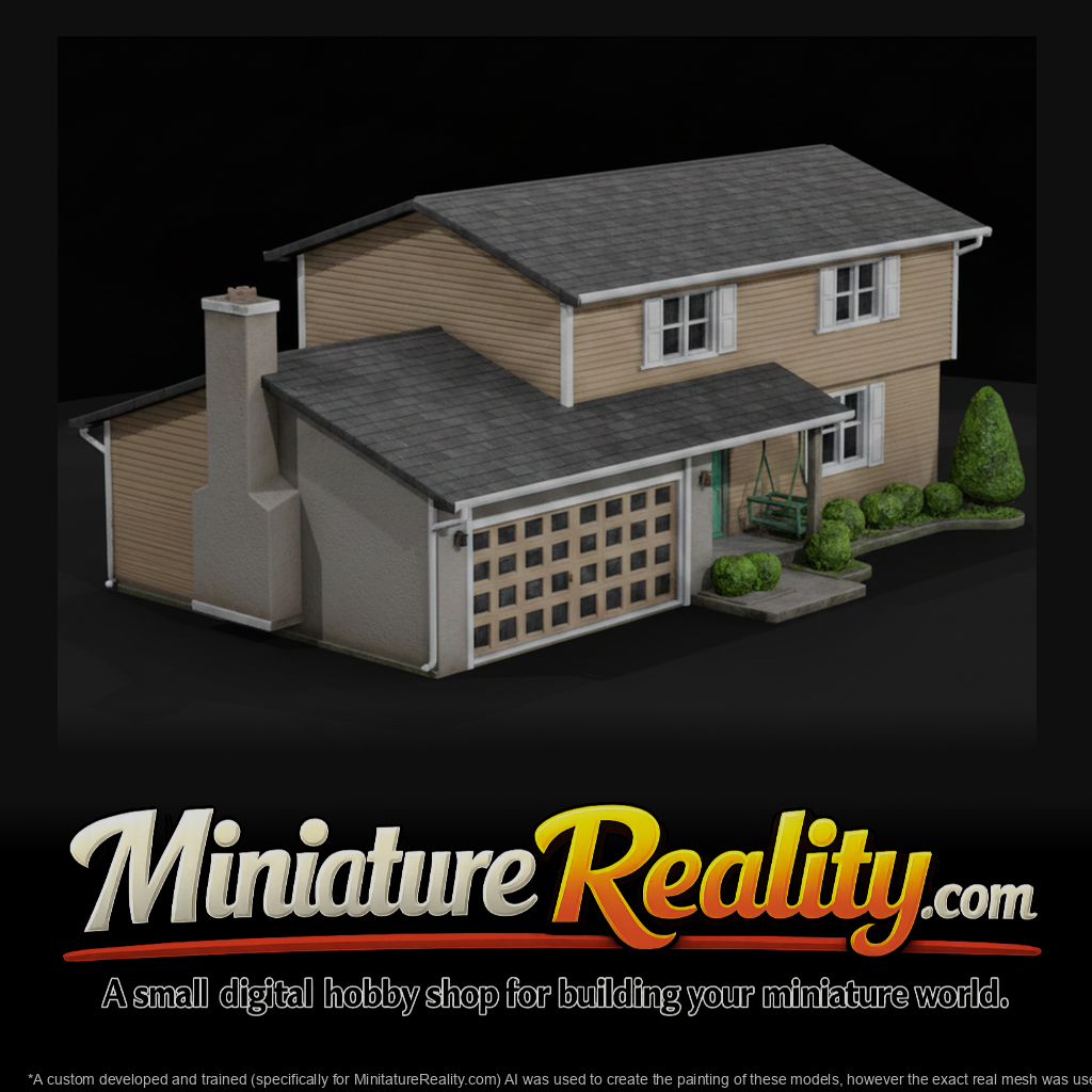 Two Story House miniature, three-quarter view
