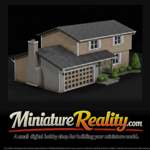 Two Story House miniature, three-quarter view