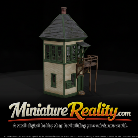 Two Story Railroad Signal Tower miniature, three-quarter view