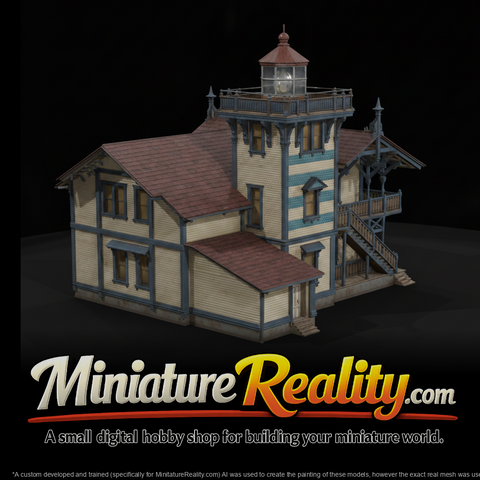 Victorian Lighthouse House miniature, three-quarter view