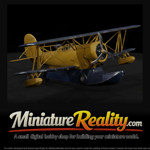 Vintage Amphibious Biplane miniature, three-quarter view