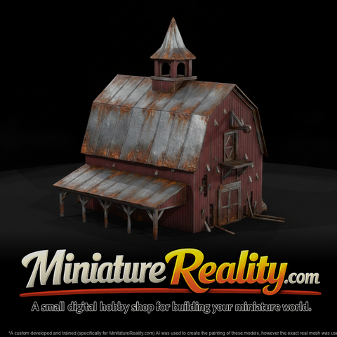 Weathered Green Model Barn, three-quarter view