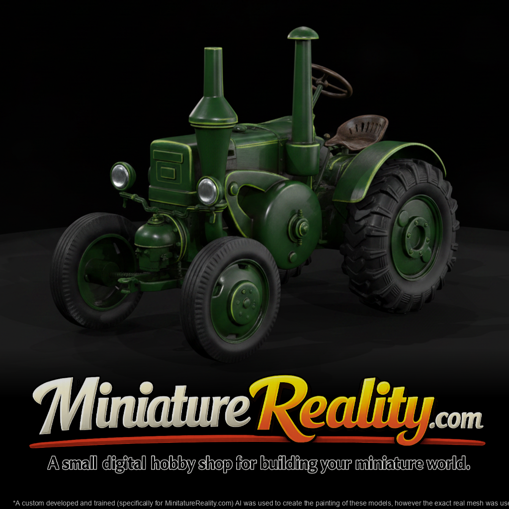 Weathered Green Model Tractor, three-quarter view