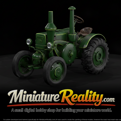 Weathered Green Model Tractor, three-quarter view