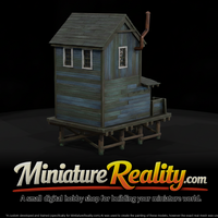 Weathered Wooden Fishing Shack miniature, three-quarter view — thumbnail 1