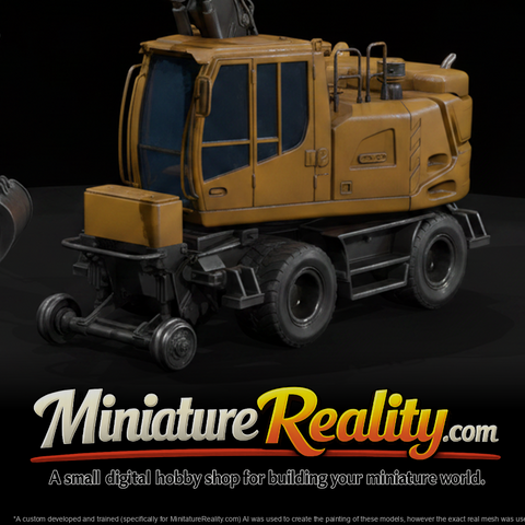 Wheeled Railway Excavator miniature, three-quarter view
