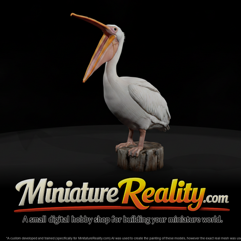 White Pelican with Open Beak miniature, three-quarter view