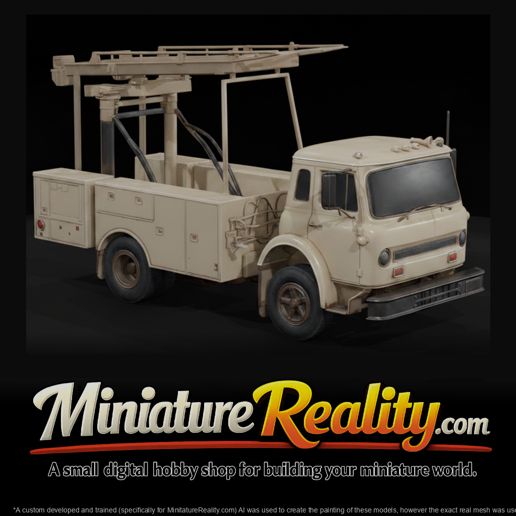White Platform Service Truck miniature, three-quarter view