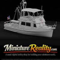 White Trawler Style Yacht miniature, three-quarter view — thumbnail 1