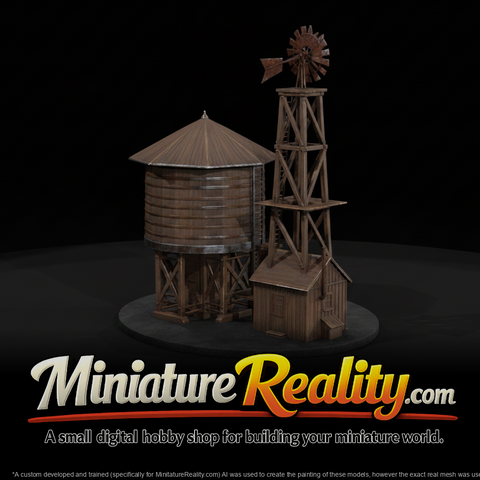 Windmill Water Tower Pump House miniature, three-quarter view