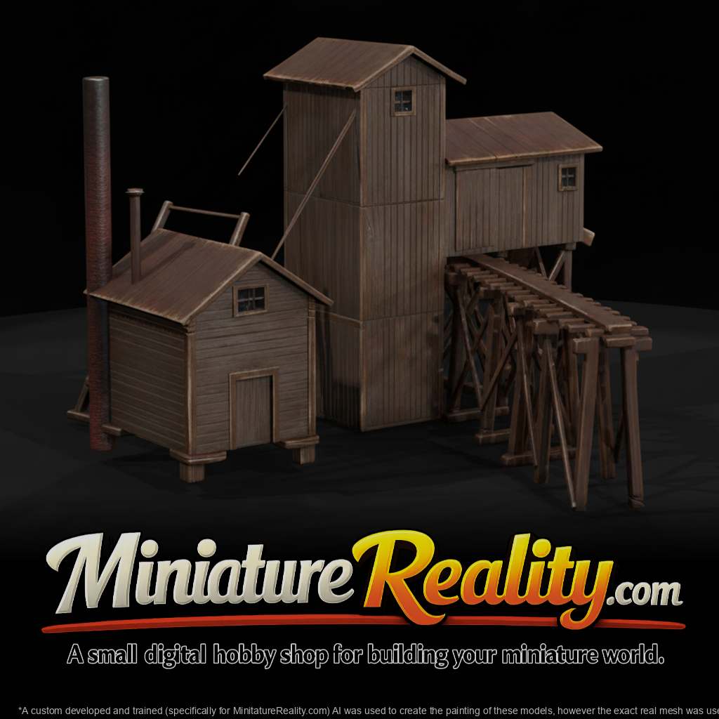 Wooden Coal Loader Structures miniature, three-quarter view
