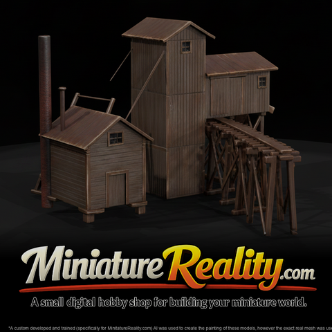 Wooden Coal Loader Structures miniature, three-quarter view