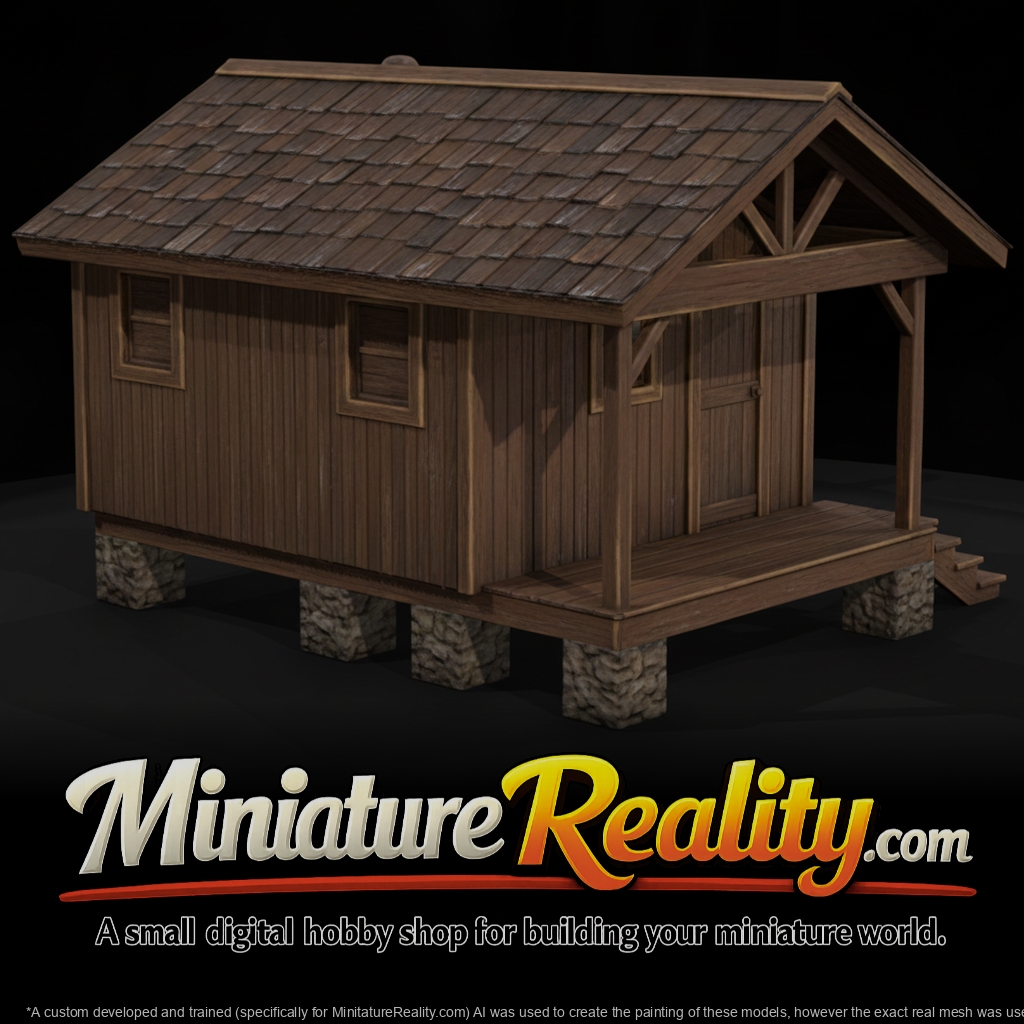 Wooden Forest Cabin miniature, three-quarter view