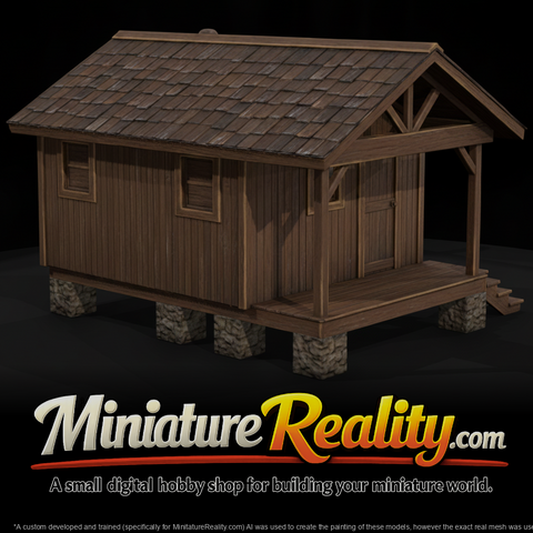 Wooden Forest Cabin miniature, three-quarter view