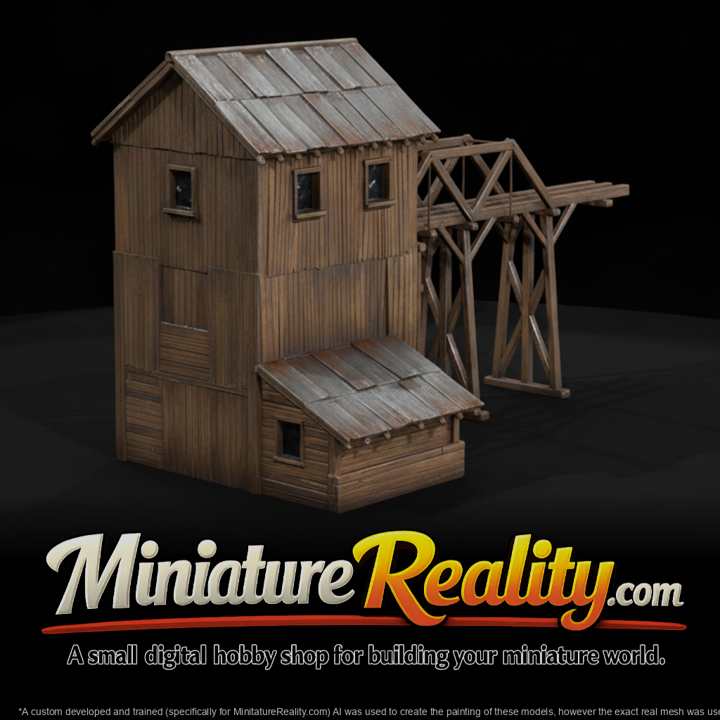 Wooden Mine Ore Loader miniature, three-quarter view