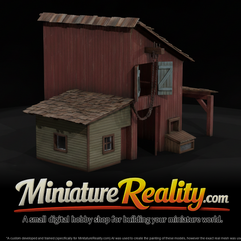 Wooden Model Barn, three-quarter view