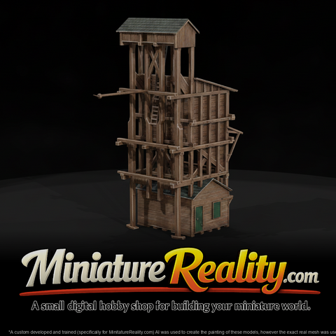 Wooden Railroad Coal Tower miniature, three-quarter view