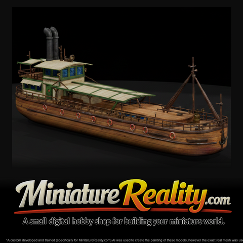 Wooden Riverboat Model, three-quarter view