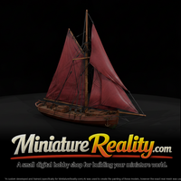 Wooden Sailboat Red Sails miniature, three-quarter view — thumbnail 1